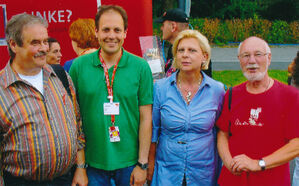Horst Möginger ganz links, Hilde Mattheis MdB und Fred Mähler ganz rechts